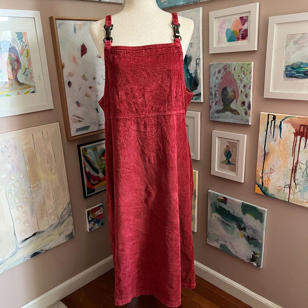 Vintage J.G. Hook Red Corduroy Overall Dress‎ 90s Librarian Cottagecore Size 12P